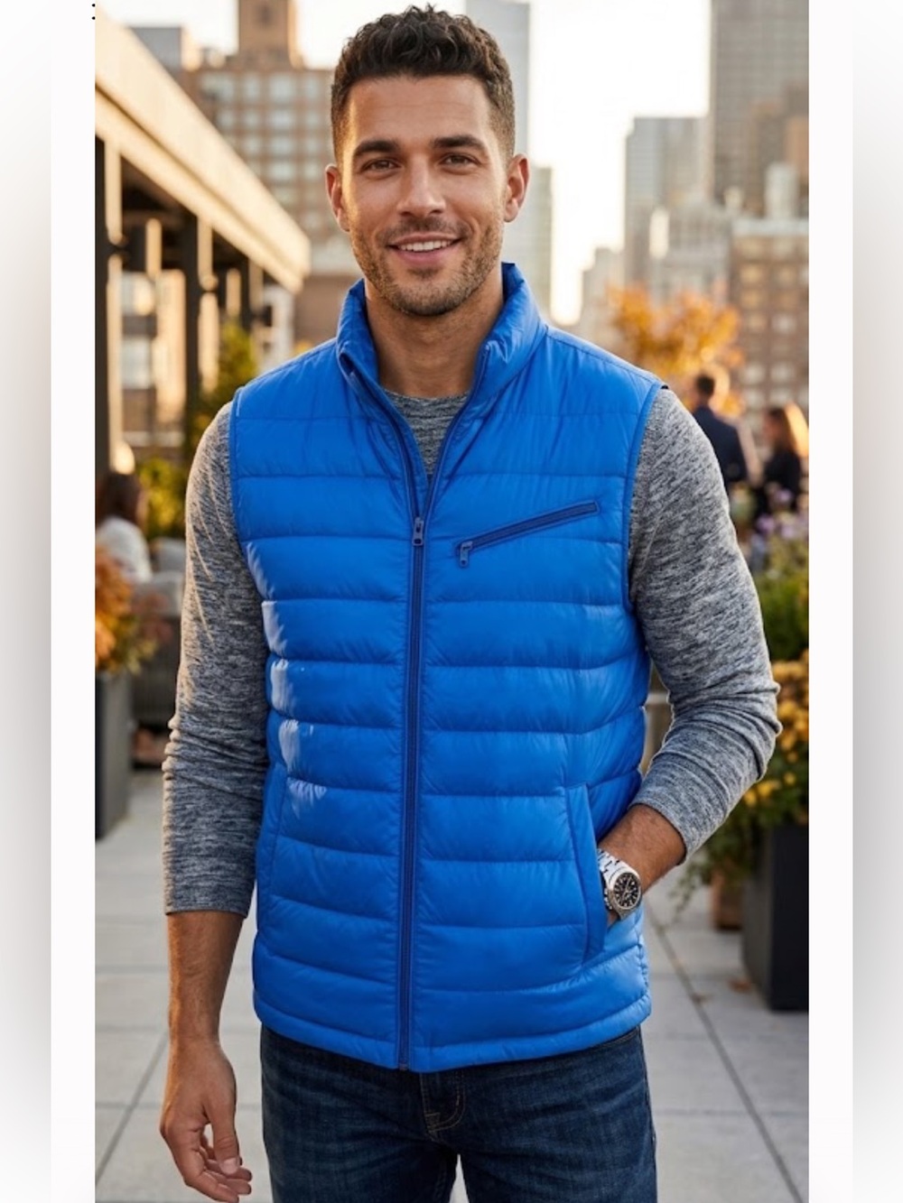 Cole Haan Royal Blue Quilted Puffer Vest